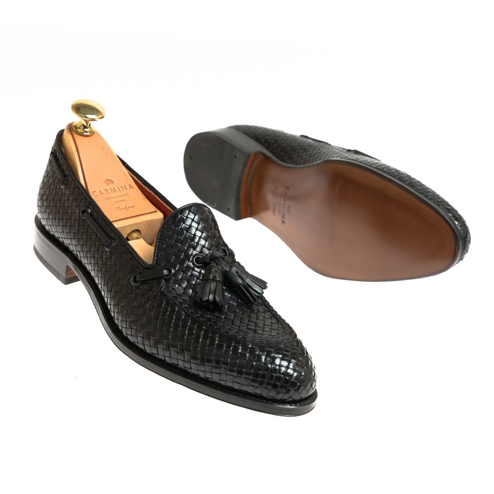 black penny loafers with tassels