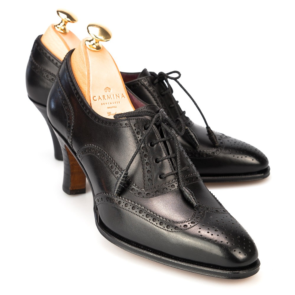 high heel penny loafer black
