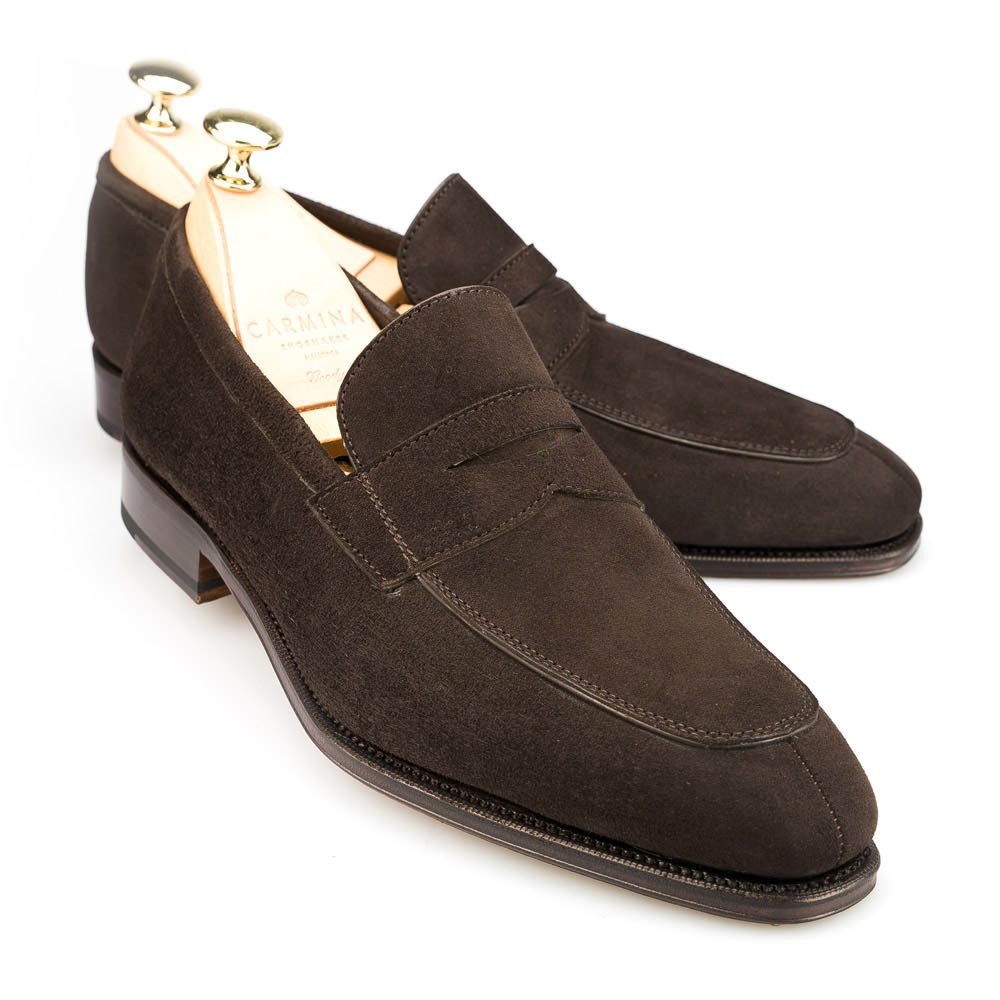 Brown Suede Penny Loafers | CARMINA 