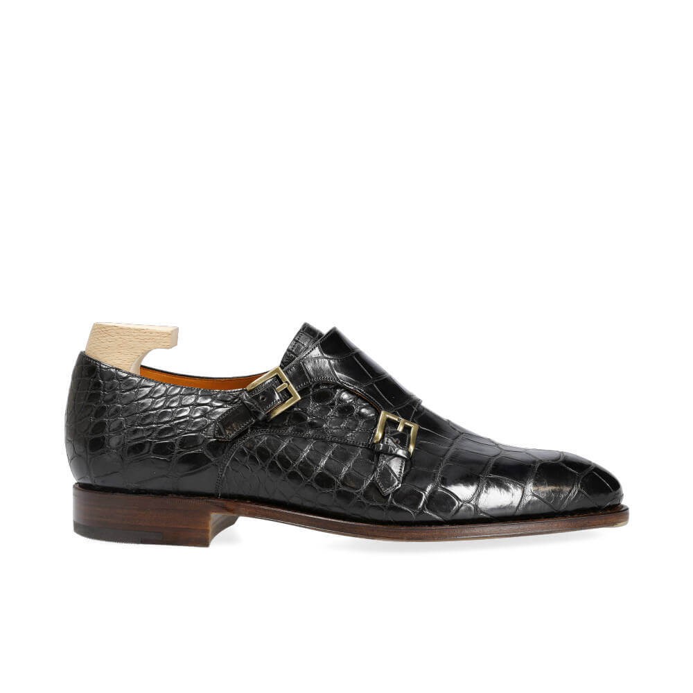 ALLIGATOR PLAIN TOE DOUBLE MONK STRAP SHOES 80792 RAIN-EEE