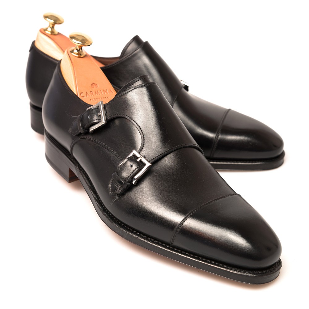 black double strap monk shoes