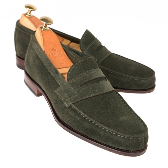 Penny loafers in loden suede | CARMINA Shoemaker