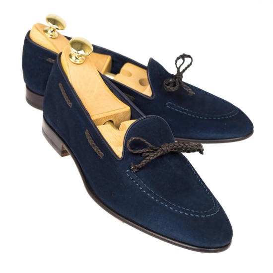 LACE UP LOAFERS WOMEN SUEDE BRAIDED NAVY BROWN | CARMINA