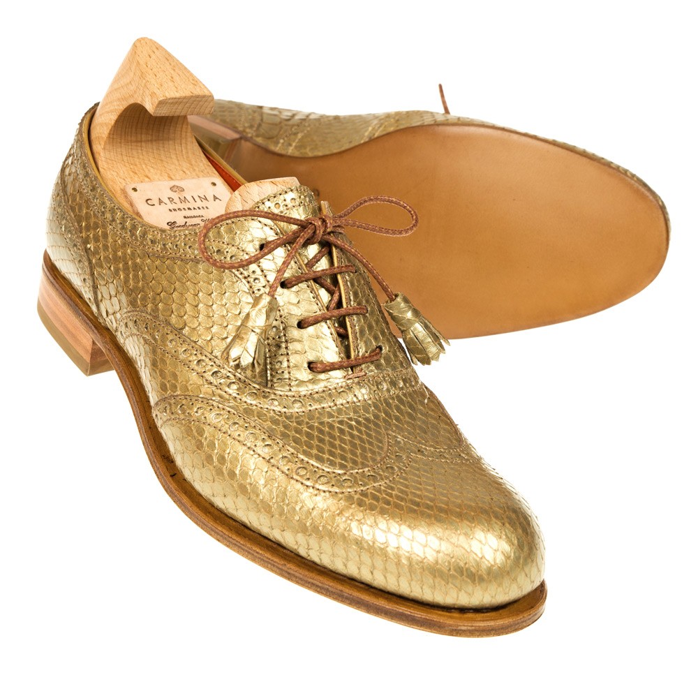 gold wingtip shoes